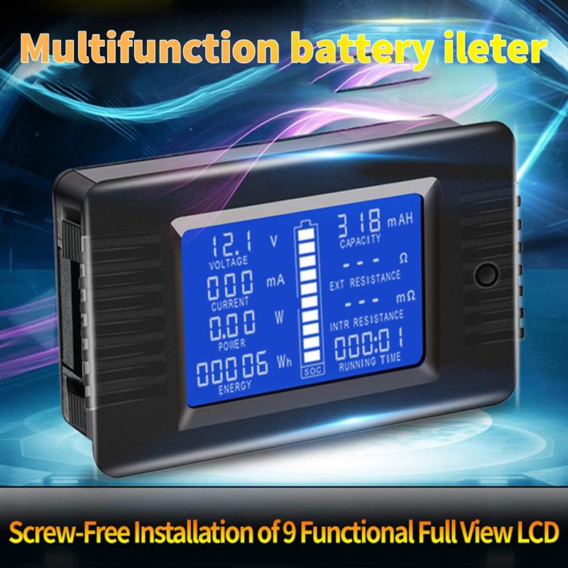 DC Battery Current Voltage Meter DC Digital Multifunction Voltmeter Ammeter 6.5-100V 100A 4 In 1 Car Voltage Tester Amp Watt Kwh