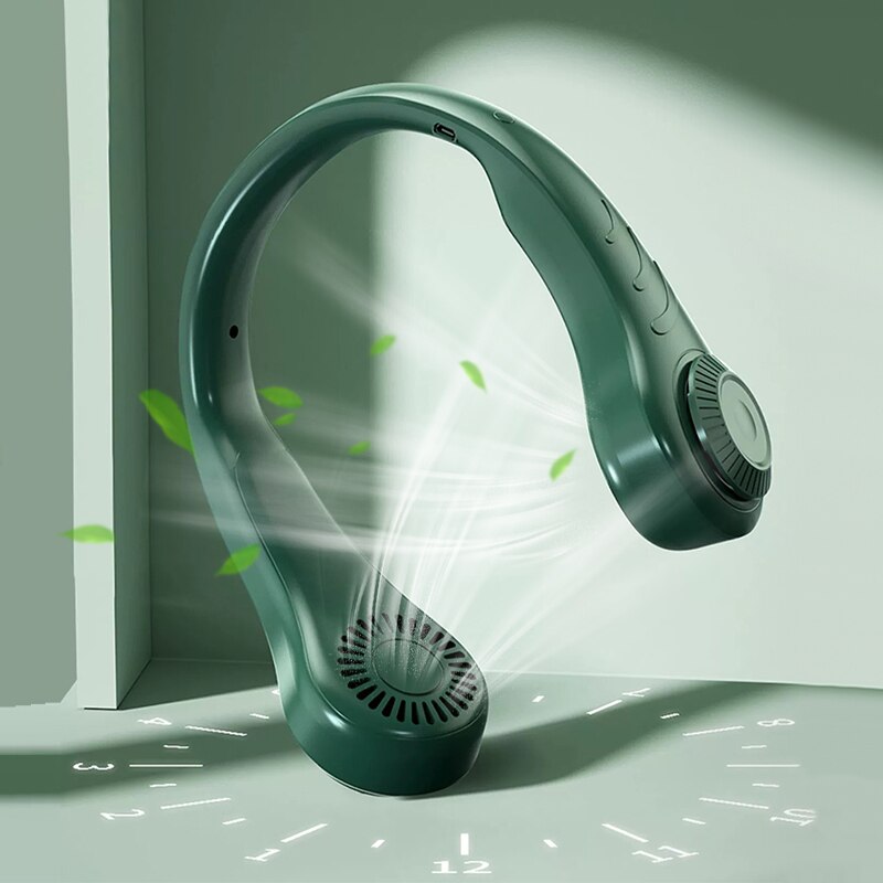 Mini ventilador de cuello portátil sin aspas, aire acondicionado recargable por USB, sin hojas, silencioso, para deportes al aire libre
