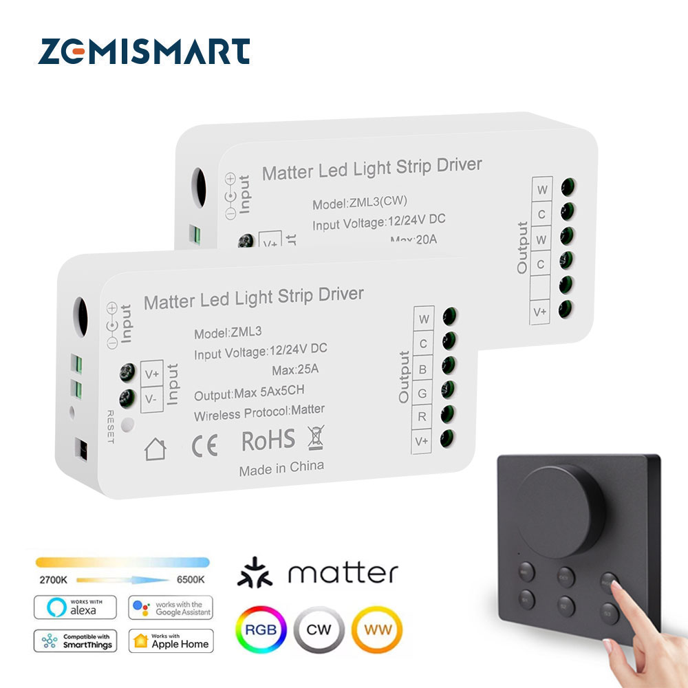 Zemismart Matter WiFi LED bande lumineuse pilote avec bouton sans fil interrupteur prise en charge Homekit Smartthings Alexa Google Home App contrôle