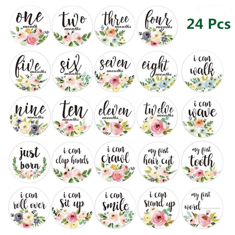 Autocollants de bébé mois, étiquette autocollante, jalon de 12 mois, cartes de compétences, femmes enceintes -nés, accessoires de photographie mensuelle, 24 pièces