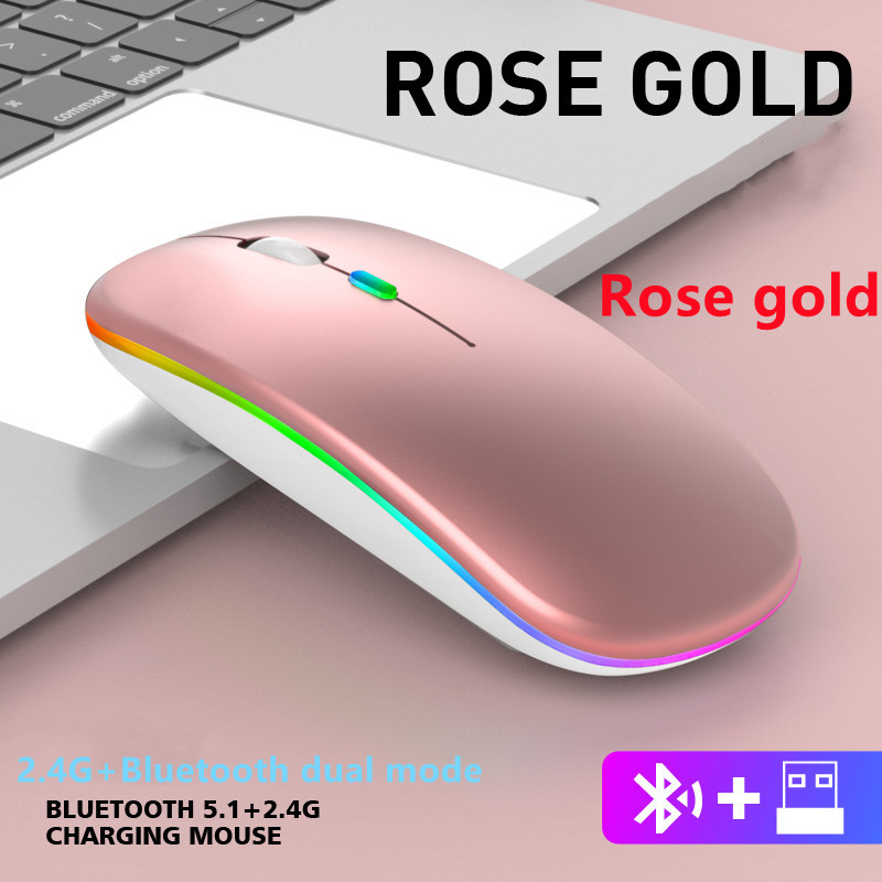 Wireless Mouse Rechargeable Bluetooth Mouse Wireless Computer Silent Mause LED Backlit RGB Ergonomic Gaming Mouse For PC ipad: Rose gold