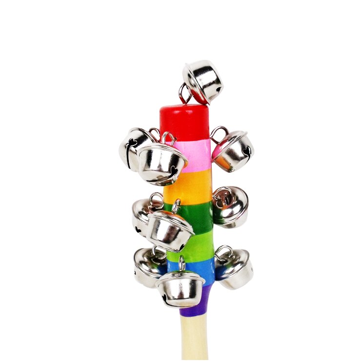 Baby's Bell Rattle Rainbow Shaker Stick Educational Toy Handle Wooden Activity Bell Ring Rainbow Musical Instrument