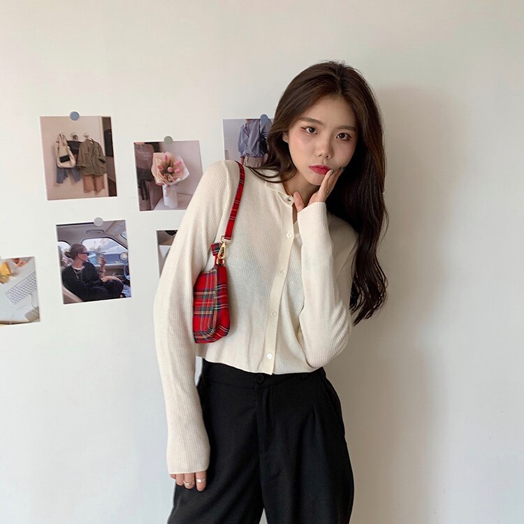 Polo col Cardigan veste femmes tricoté printemps coréen tricot Cardigans culture tricoté doux pull pour les femmes