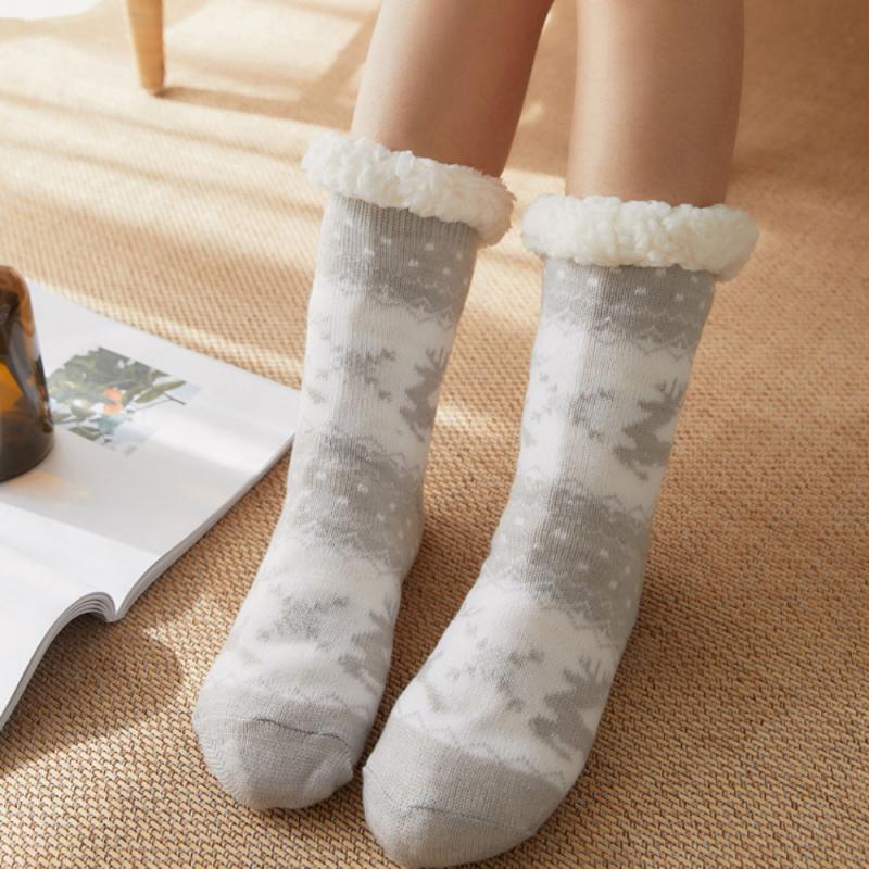 Women Winter Cozy Fuzzy Sherpa Fleece-lined Warm Thermal Non-Skid Slipper Socks Warm Sports Socks Basketball Outdoor Activities