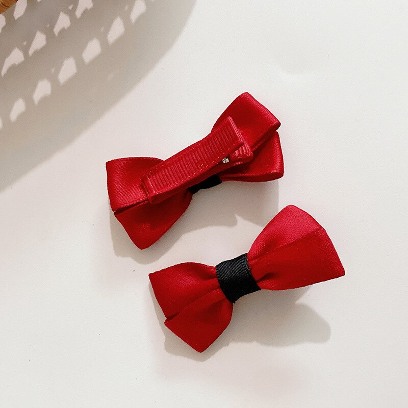 2 pçs gilrs bonito arco grampos de cabelo sólido cor pura rosa vermelho preto arco grampos de cabelo para meninas do bebê estilo coreano miúdo acessórios de cabelo