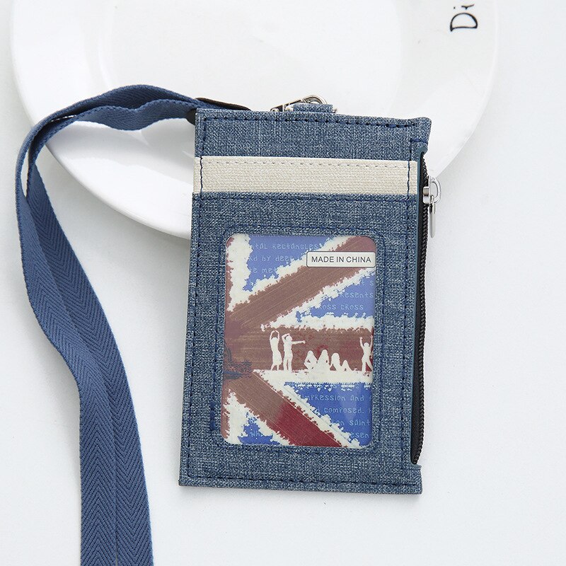 Personeel Bus Pass Card Sleeve Case Pu Leather Wallet Type Id-kaart Naam Badge Houder Met Neck Strap Lanyard Badge: Dark Blue