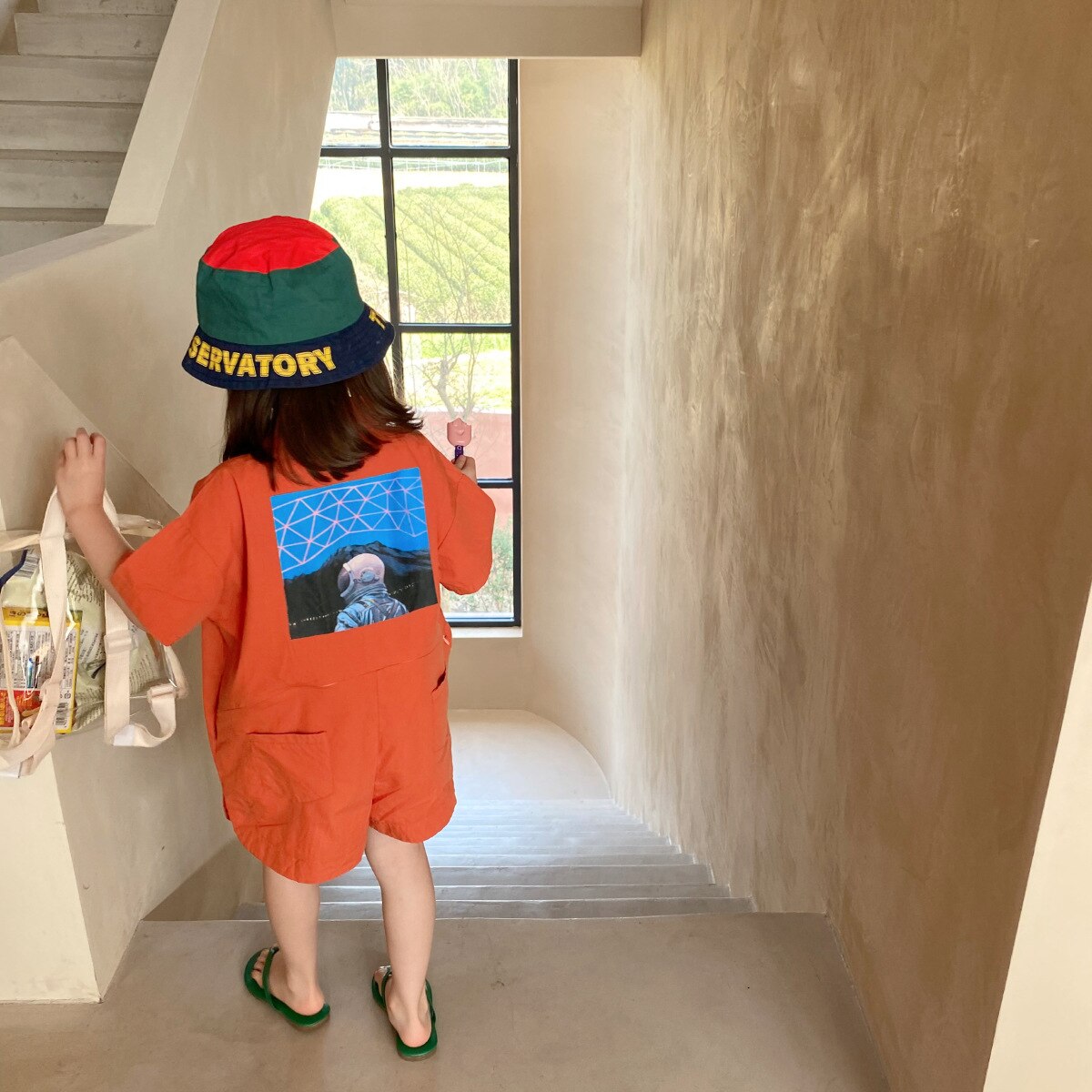 Sommerlicher weltraum-drucken unisex kurzarm-bodys für jungen und mädchen aus baumwolle, lockerer freizeit-Gesamt: Orange / 2t