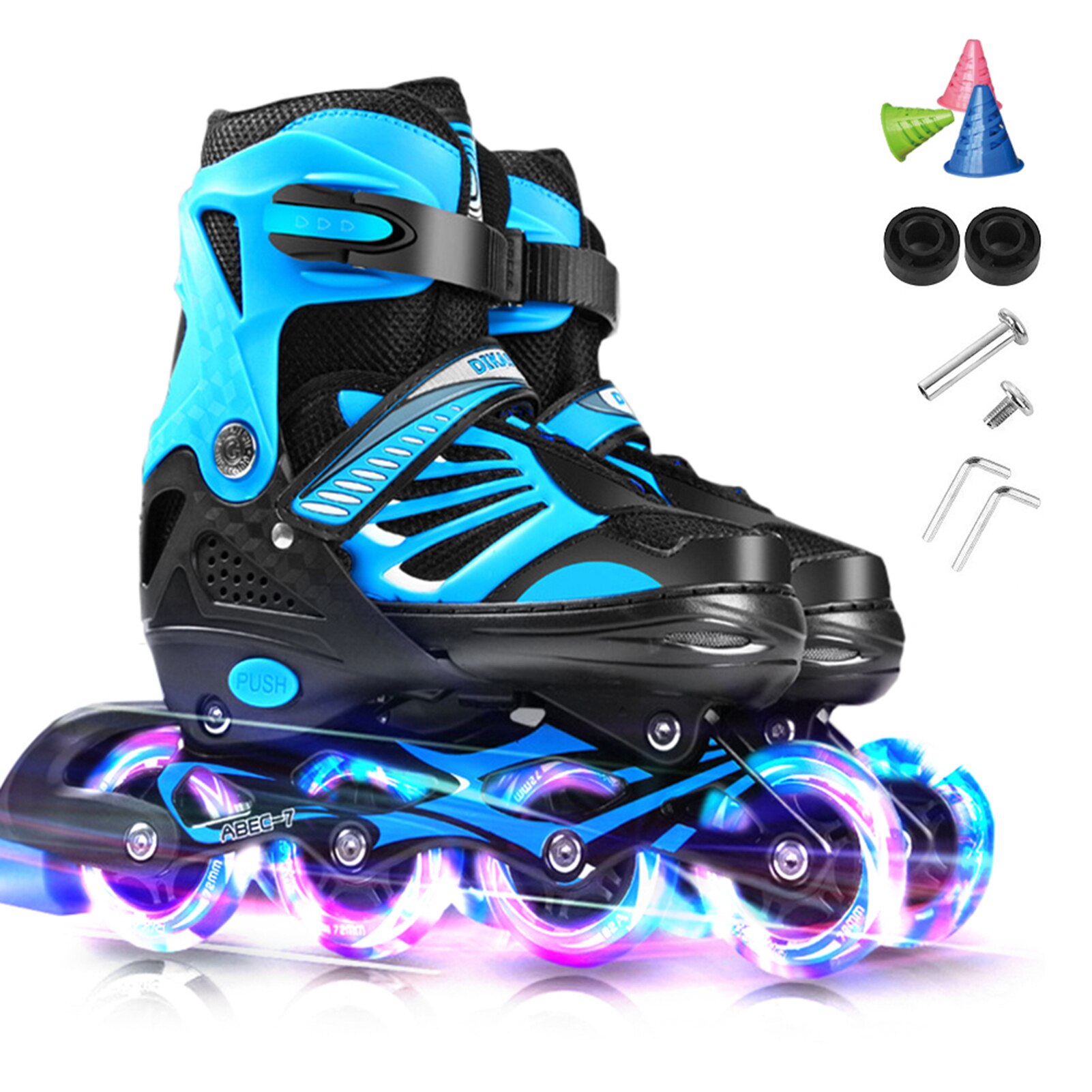 Verstelbare Illuminating Inline Skates Met Licht Up Wielen Voor Kinderen En Jeugd Meisjes Jongens Inline Skates Rollen Op 4 Wielen: Blue M