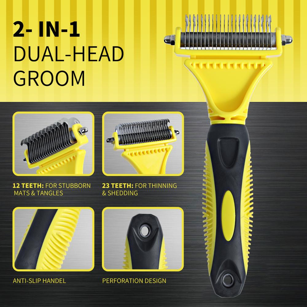 Kimpets Hair Removal Comb for Dogs Cat Detangler Fur Trimming Dematting Deshedding Brush Grooming Tool For Matted Long Pet