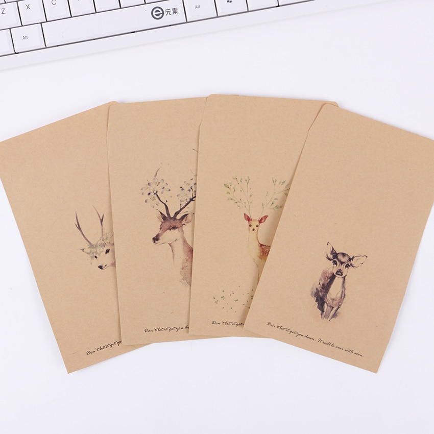 10 PCS DIY Deer Envelope Cute Retro Kraft Paper Envelopes Card Office Stationery Supplier 4 Style Available