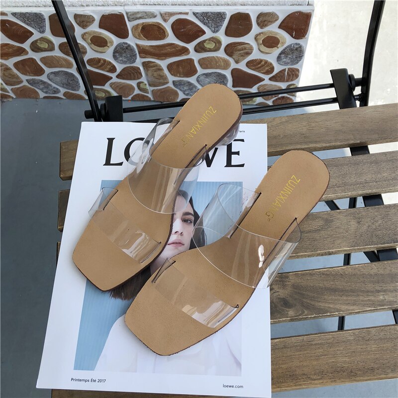 Sommer kvinder sko peep toe høje hæle sommerfest brudekjole sko pvc gennemsigtig slip-on slingback pumps