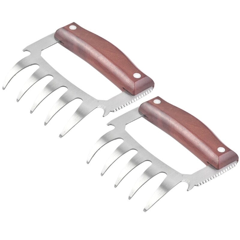 Meat Shredder Claws Multifunctional BBQ Meat Cutter Stainless Steel Wooden Handle Bear Claws Turkey Chicken Claws for Shredding: Grey