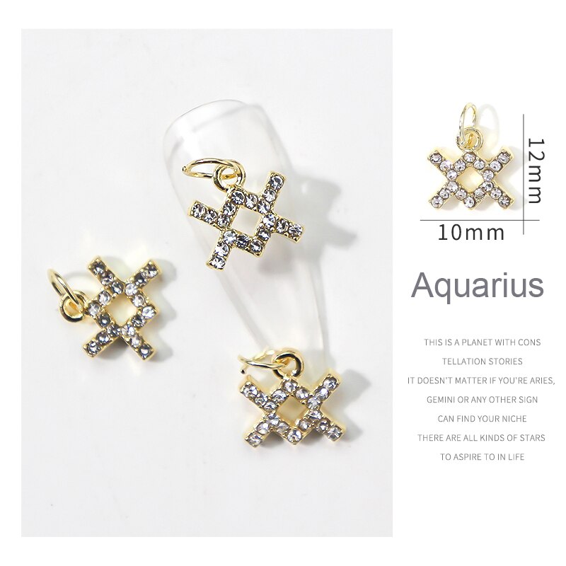 12 Personal Zodiac Nail Piercing Charm Star Sign Trendy Dangle Pendants Constellation Hoop Unique Heart Nail Pendants Charm 10pc: Aquarius