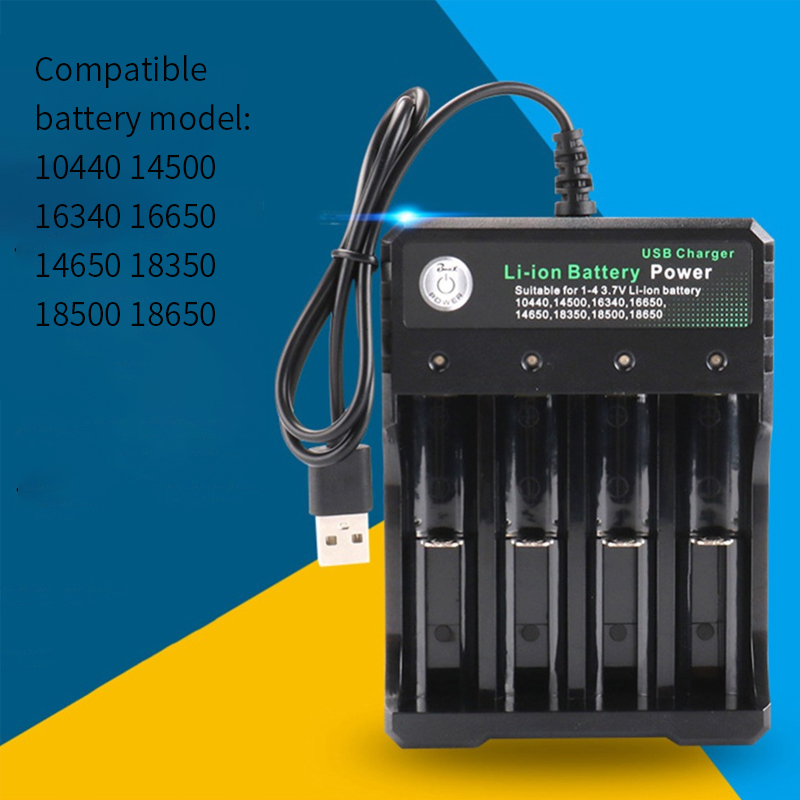 1/2/4 spor  ac 110v/220v 18650 batterilader svart til 14500 14650 16650 18350 18500 18650 3.7v oppladbare litiumbatterier