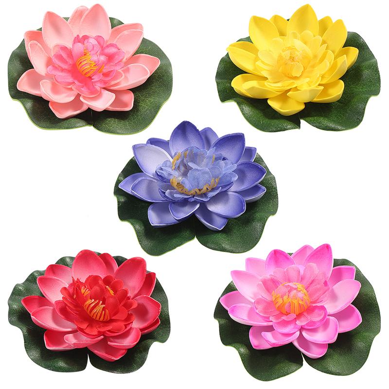 5 stk kunstige flydende åkander eva lotus blomsterdam dekoration 10cm rød gul blå pink lys pink pool simulation lotus