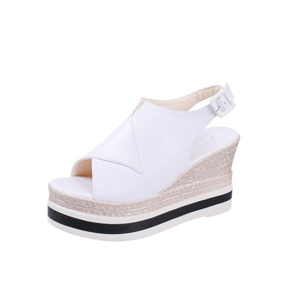WDHKUN chaussures d'été femmes gladiateur sandales talons hauts plates-formes sandales à talons compensés femme casual femmes chaussures boucle: WHITE / 39