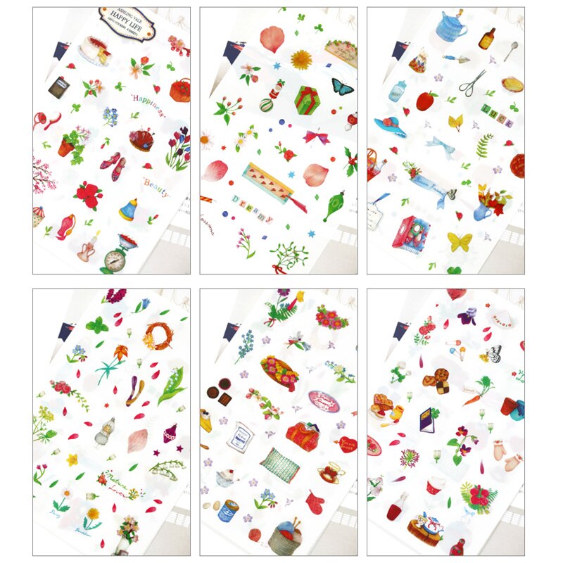 6 Stks/set Happy Life Diary Decoratieve Stickers Transparante Pet Telefoon Stickers Memo Pad Scrapbooking Stickers