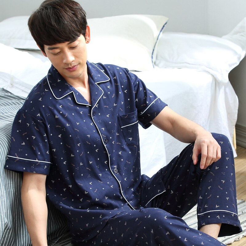 Cardigan menns pyjamassett sommer bomull kortermet buksesett koreansk versjon av løs sommer hjemmeservice menn nattøy: Yex 7503 / Xxl