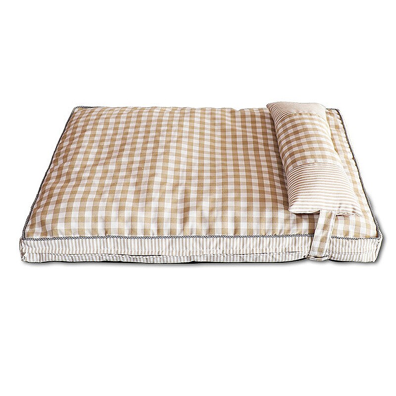 Hundeseng til små / mellemstore / store hunde, komfort hundesofa med pude og aftageligt vaskbart betræk, hundemadras, hundekassemåtte / -pude: Khaki / M (80 x 55 x 8cm)