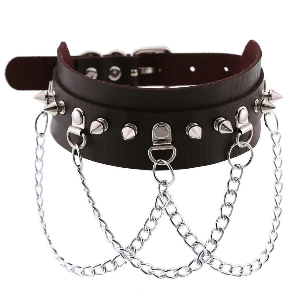 Punk Goth Choker Chain Studded Rivet Pu Leather Collar Spike Choker Necklace Chocker Cool Gothic Jewelry Accessories: coffee