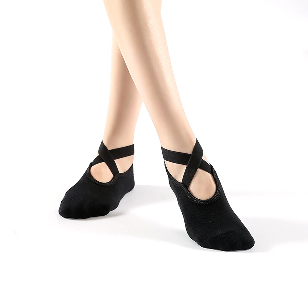 1 paar yoga-socken für damen, gekreuzt, dick bedruckt, atmungsaktiv, rutschfest, fingersocken, geeignet für indoor-fitness, pilates, sport und andere aktivitäten: Schwarz