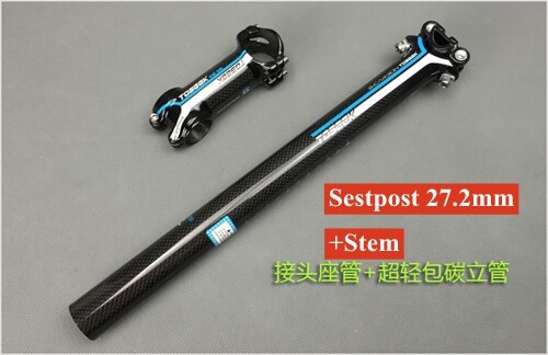 TOSEEK Kohlenstoff Faser Fahrrad Lenker setzt Flachen Anstieg Lenker + vorbau + sattelstütze Mtb Rennrad Bicicleta Fahrrad Teile schwarz blau: 16