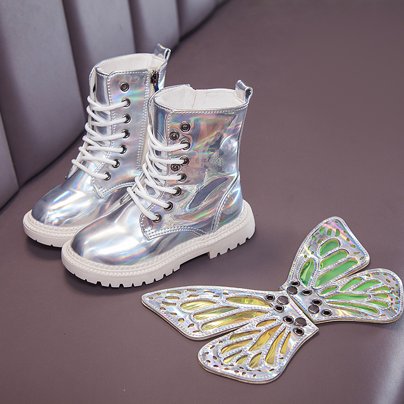 Kids boots for girls PU butterfly removable winter warm baby toddle girl Martin Boots botas niña meisjes laarzen snow boot