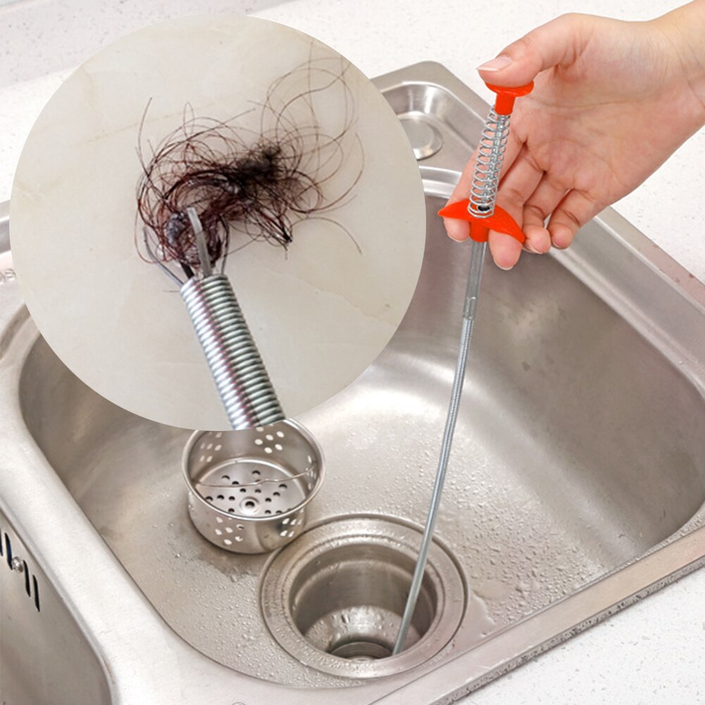 85cm Sink Sewer Cleaner Spring Pipe Dredging Tool Drain Clog Tube Hair Cleaner Hook Hair Catcher for Kitchen Bathroom Sink Sewer