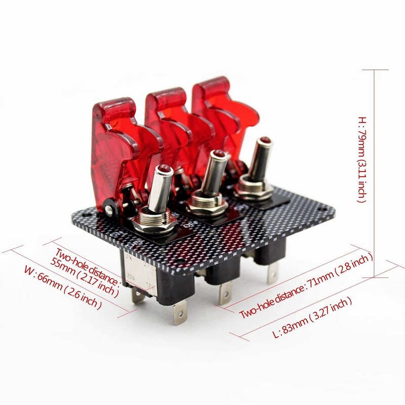 12V Toggle Switch Racing Ignition Engine Relays Switches Carbon Fiber Surface Panel Car with LED Indicator,Red