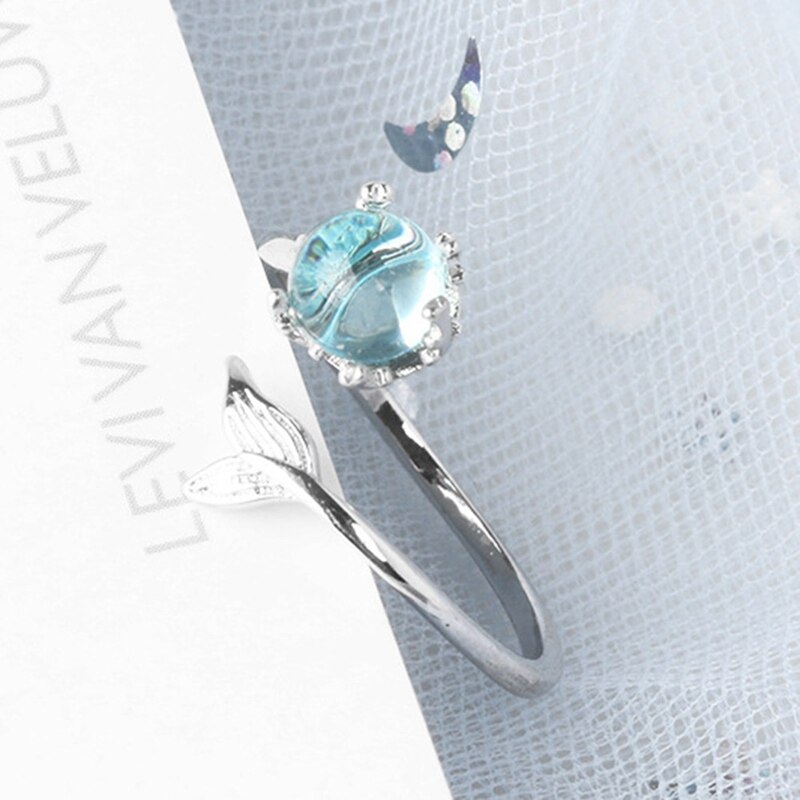 Japan En Zuid-korea Zilveren Kleur Blauw Crystal Mermaid Bubble Open Ringen Voor Vrouwen Creatieve Mode-sieraden Кольцо Женское