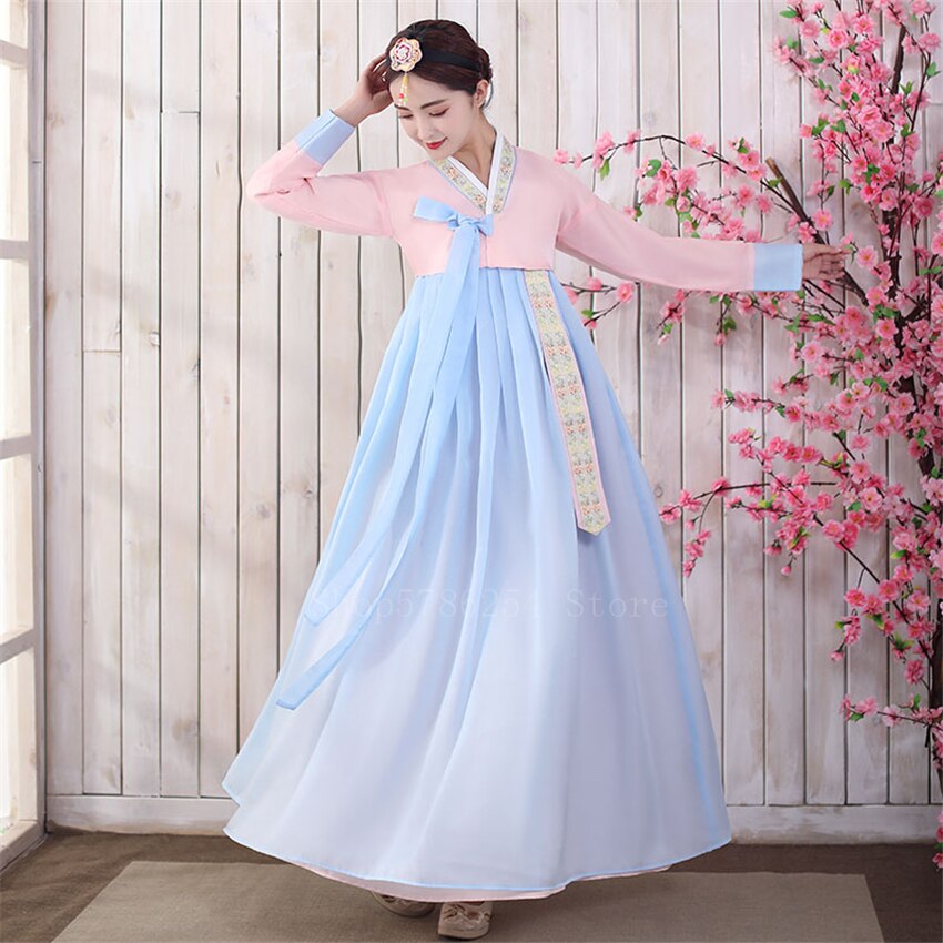 Retro nainen korealainen perinteinen hanbok -mekko prinsessajuhla -hääpuku muinaisen vähemmistön kansantanssivaiheen puku