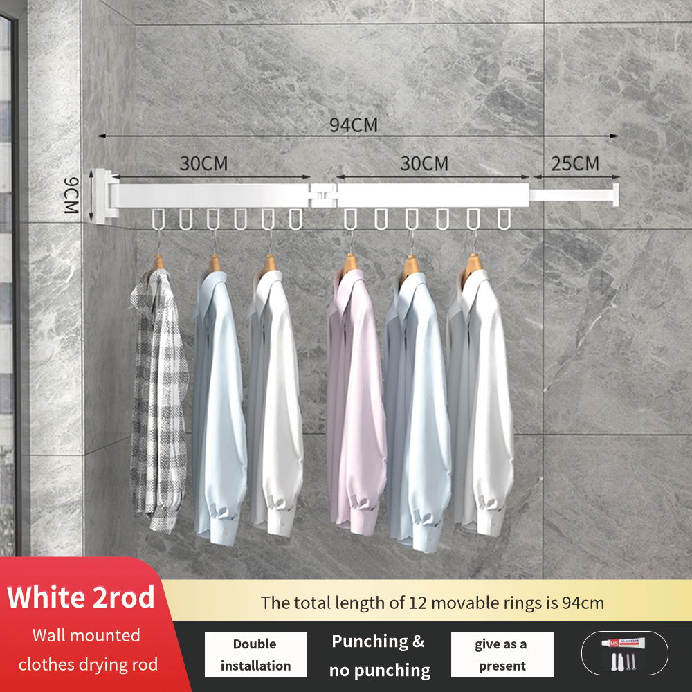 Cintre pliant rétractable pour le séchage des vêtements, espace intérieur et extérieur, en aluminium, pour l&#39;organisation des vêtements ménagers, WB3027: White 2 Rod