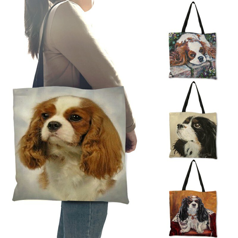 Vrouwen Handtas Charles Spaniel Olieverf Print Tote Bag Lady Meisjes Office School Travel Schoudertas Herbruikbare Boodschappentassen
