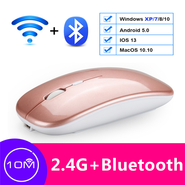 Draadloze Muis Bluetooth Muis Oplaadbare Usb Wifi Muizen Voor Pc Desktop Laptop Accessoires Stille Ergonomische Muis Inalámbrico: Rose Gold 2.4G n BT