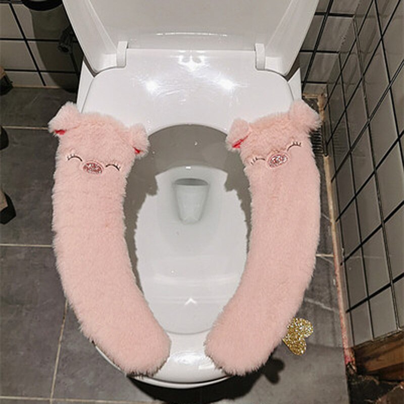 Four Seasons Toilet Seat U Shape With Handle English Style Home Cute Plush Fruit Animal: Pink pig