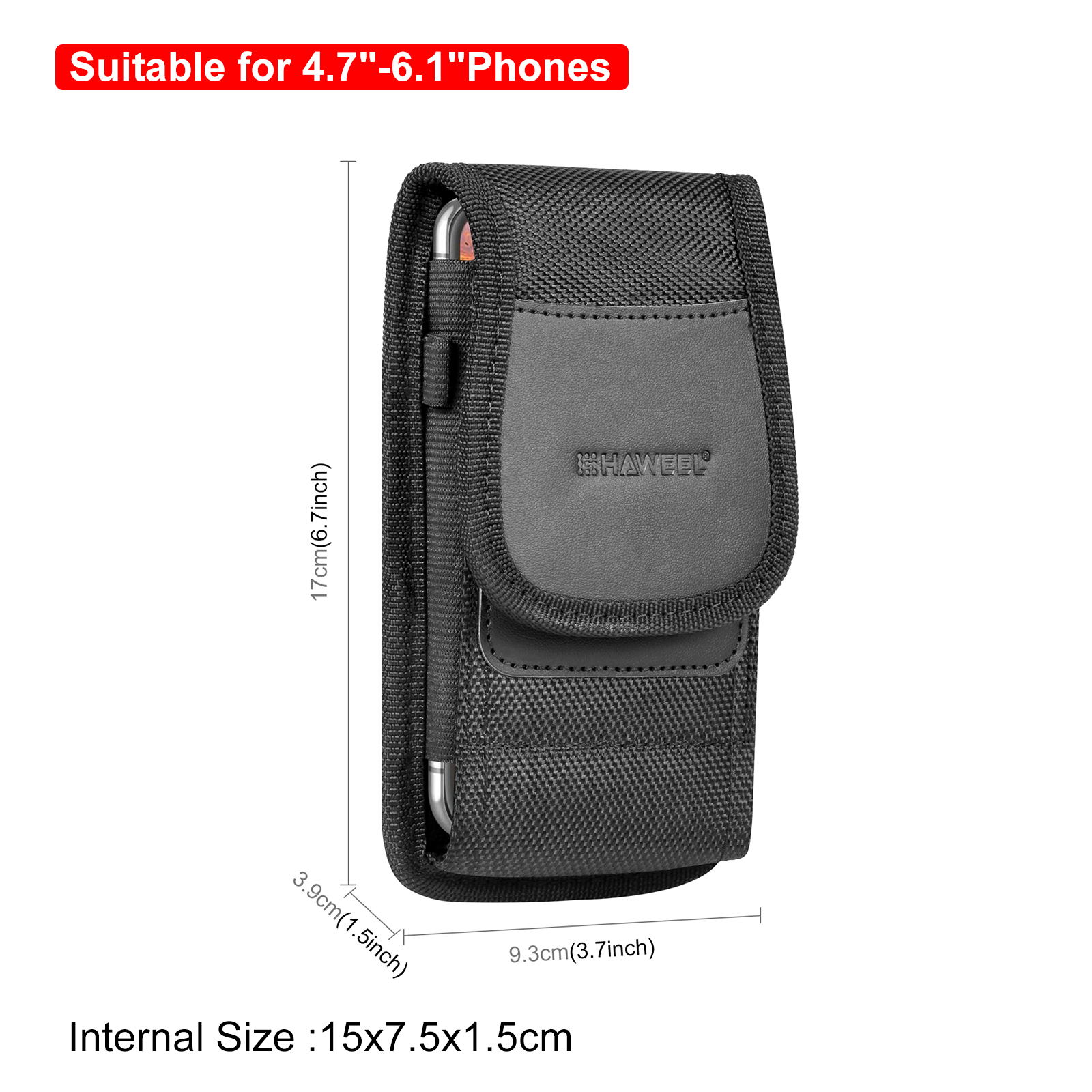 HAWEEL Phone Holster Case Nylon Cell Phone Belt Clip 4.7-6.8inch Pouch Carrying Case Waist Bag For iPhone 15 13 12 SamsungGalaxy: Brown