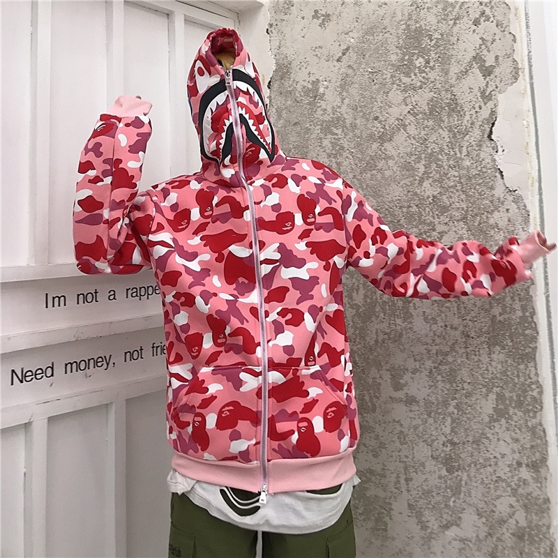 Fmzxg waitmore haj camouflage hættetrøje tilgængelig hip-hop løst par fritid løstsiddende slouchy jakke