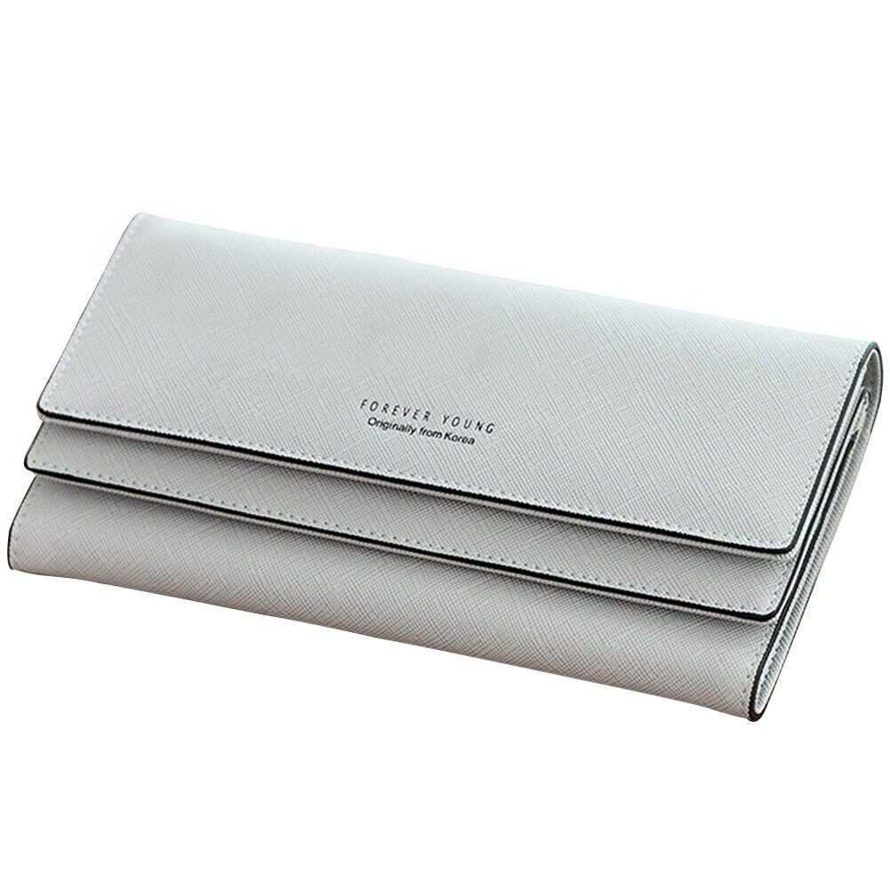 Large Capacity Purse PU Long Organizer Tri-fold Multiple Card Slot Coin Pocket Multifunction Wallet: Light Gray