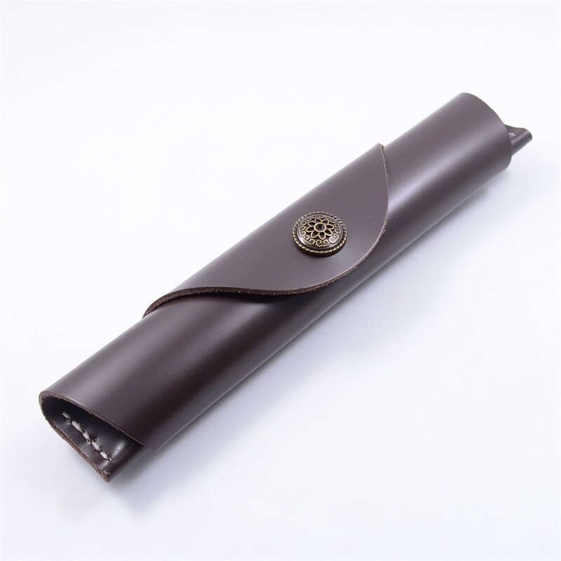 Leren Pennen Etui - Handgemaakt Drukknop - School Kantoor Retro