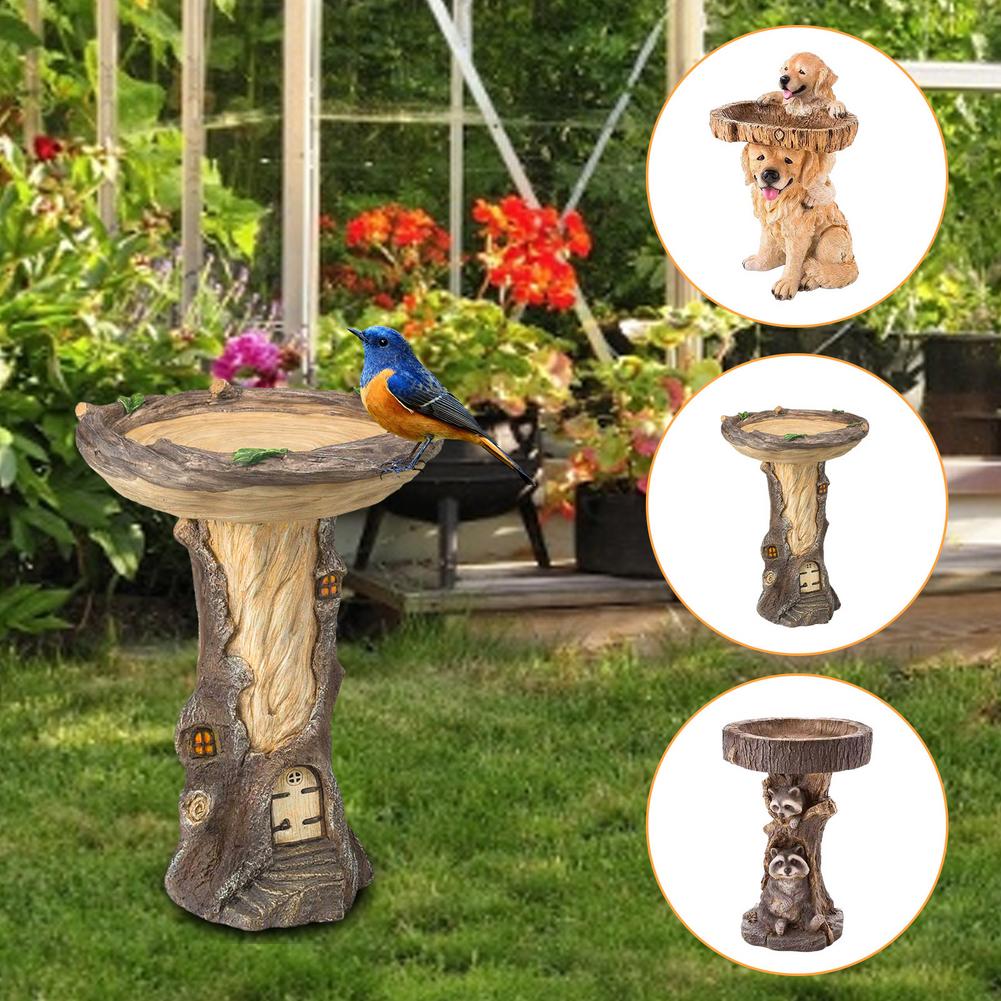 Bird Bath Garden Bird Feeder Natural Resin Drinking Tool Decorative Craft Bird Drinking Fountain Bird Water Feeder Garden Decor