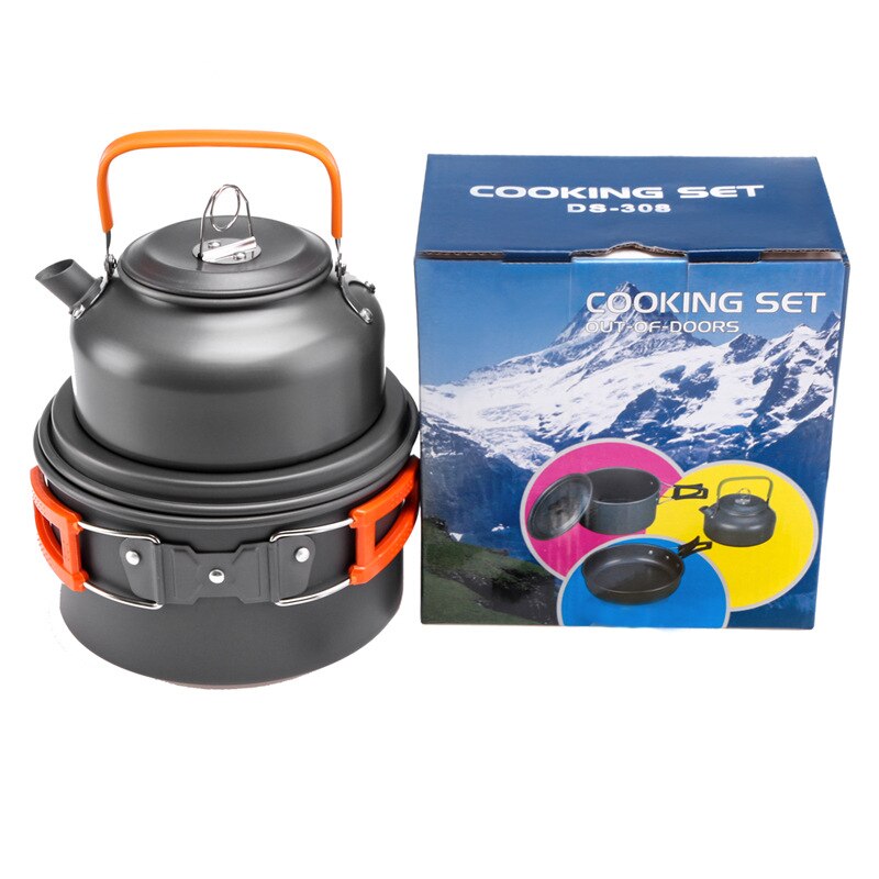 Camping Cookware Kit Outdoor Aluminum Cooking Set Water Kettle Pan Pot Travelling Hiking Picnic Tableware Equipment