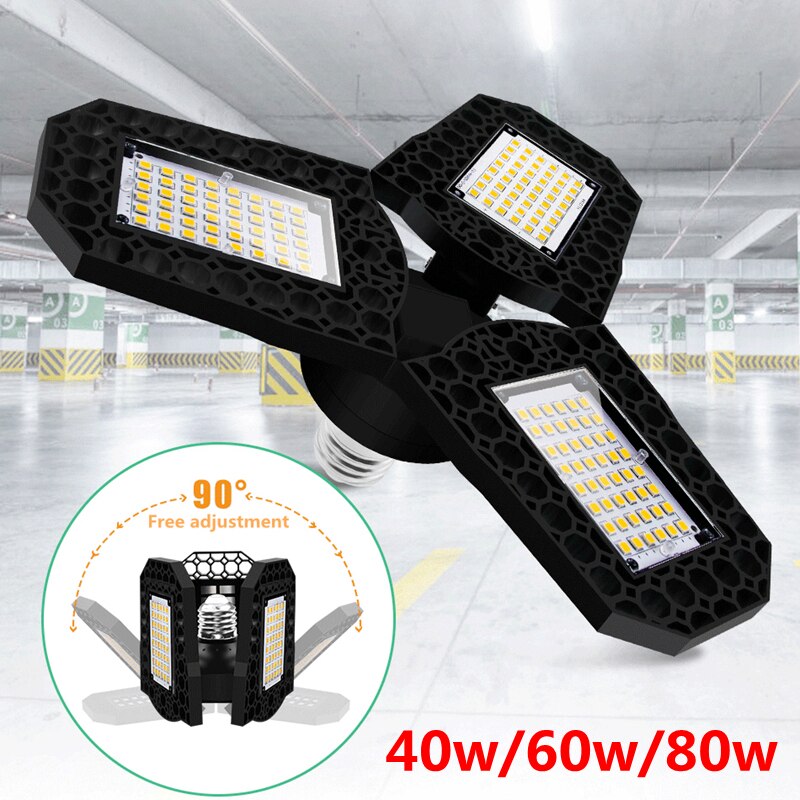 LED garage light 40W60W80W lighting deformation high bay light workshop light warehouse light folding three leaf light 110v 220v