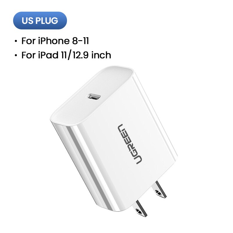 Carregador rápido usb 4.0 3.0 usb tipo c ugreen, plug pd para carregamento rápido de 18w qc4.0 qc3.0 carregador para celular iphone 11, x, xs, 8, pd: US Plug 18W