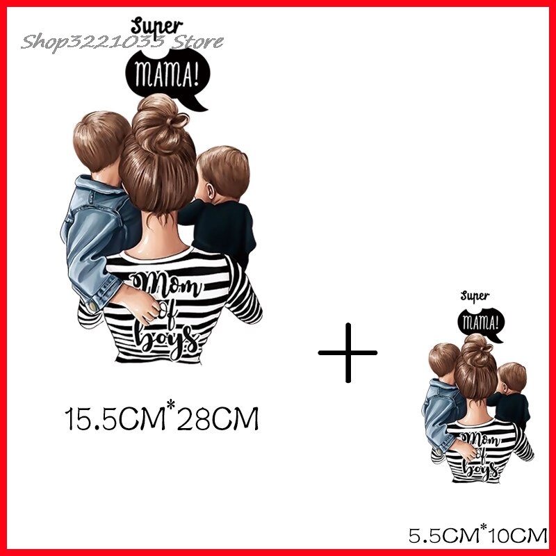 mom of boys stripes heat-sensitive patches thermo stickers on clothes iron on transfers for clothing flower applique custom pa: Default Title