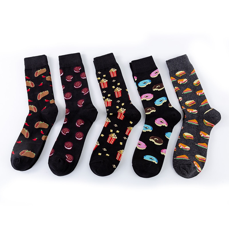 Moda mulaya glada strumpor män/kvinnor chili tortilla kex smörgås popcorn mörk mat serie roliga strumpor han skateboard strumpa