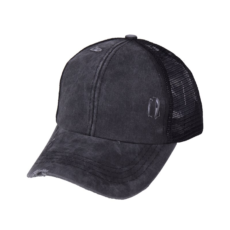 Baseball cap skygge åndbar bomulds hestehale hat hovedbeklædning udendørs sportshat: Sort