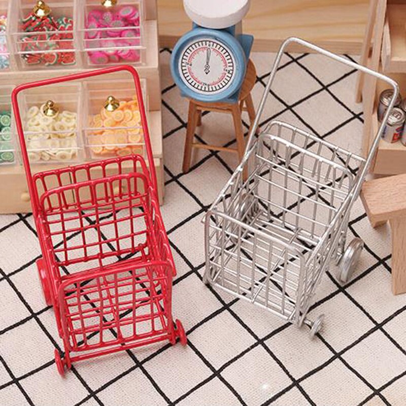 1/12 Miniature Dollhouse Supermarket Shopping Cart Trolley Pretend Play Toy