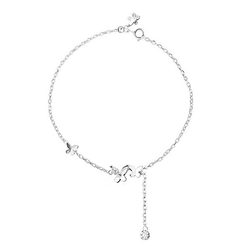 Ventfille 925 Sterling Zilveren Vlinder Enkelband Voor Vrouwen Delicate Zirkoon Kwastje Enkelbandje Armband Zomer Sieraden