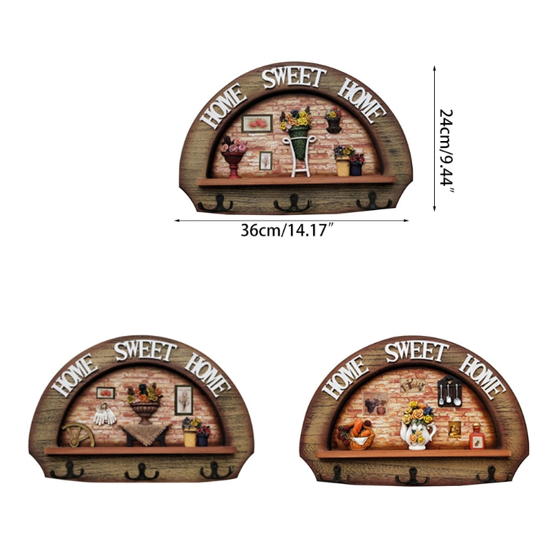 Mediterrane Stijl Retro Hout Kleerhanger Muur Gemonteerde Kapstok Sleutelhouder Hoed Sjaal Handtas Opslag Hanger