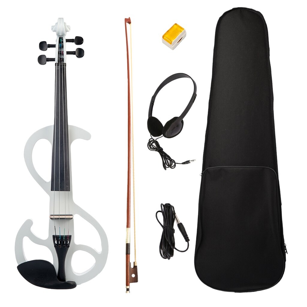 4/4 Full Size Electric/Silent Violin Set Bowed Stringed Instrument (White)